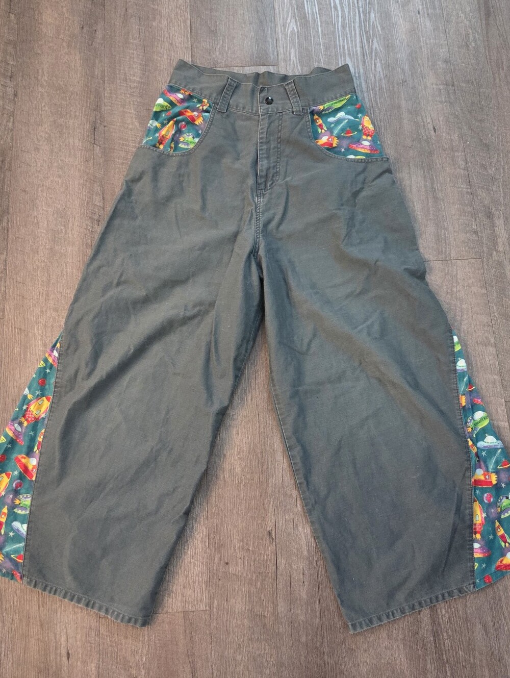 Vintage RARE MOM AND ME Rave PANTS 90's Y2K Grey With Rocket Motiff Sz Med